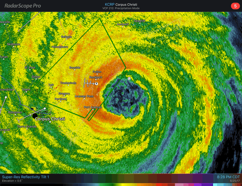 RadarScope Animation of Hurricane Harvey's Eyewall - August 25, 2017
