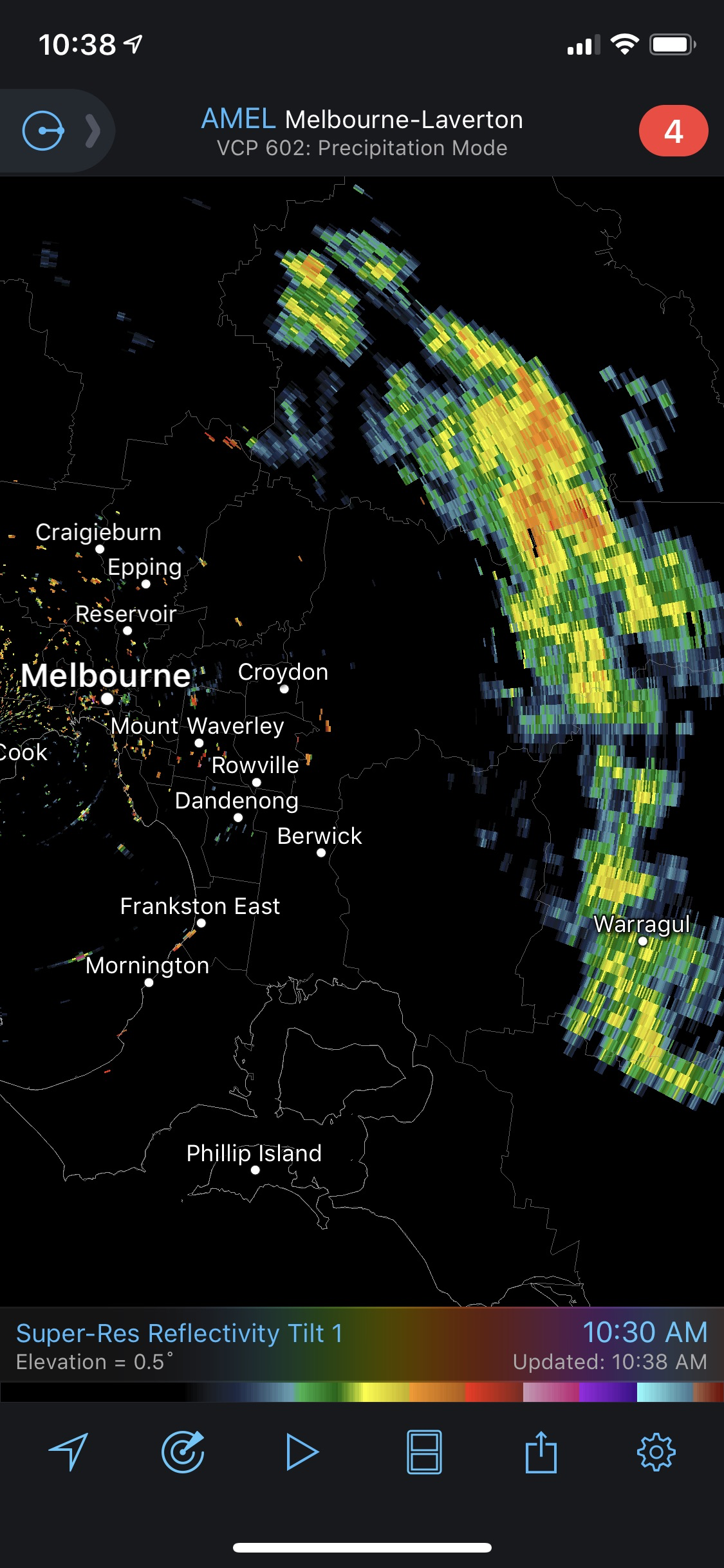 RadarScope Australia - Melbourne-Laverton Radar Precipitation Mode